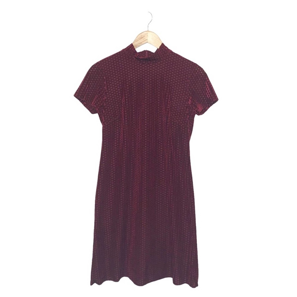Maggy London Red High Neck Velvet Pattern Dress Size 4